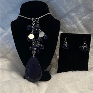 Cato Dark Blue Statement Necklace and Earring Set
